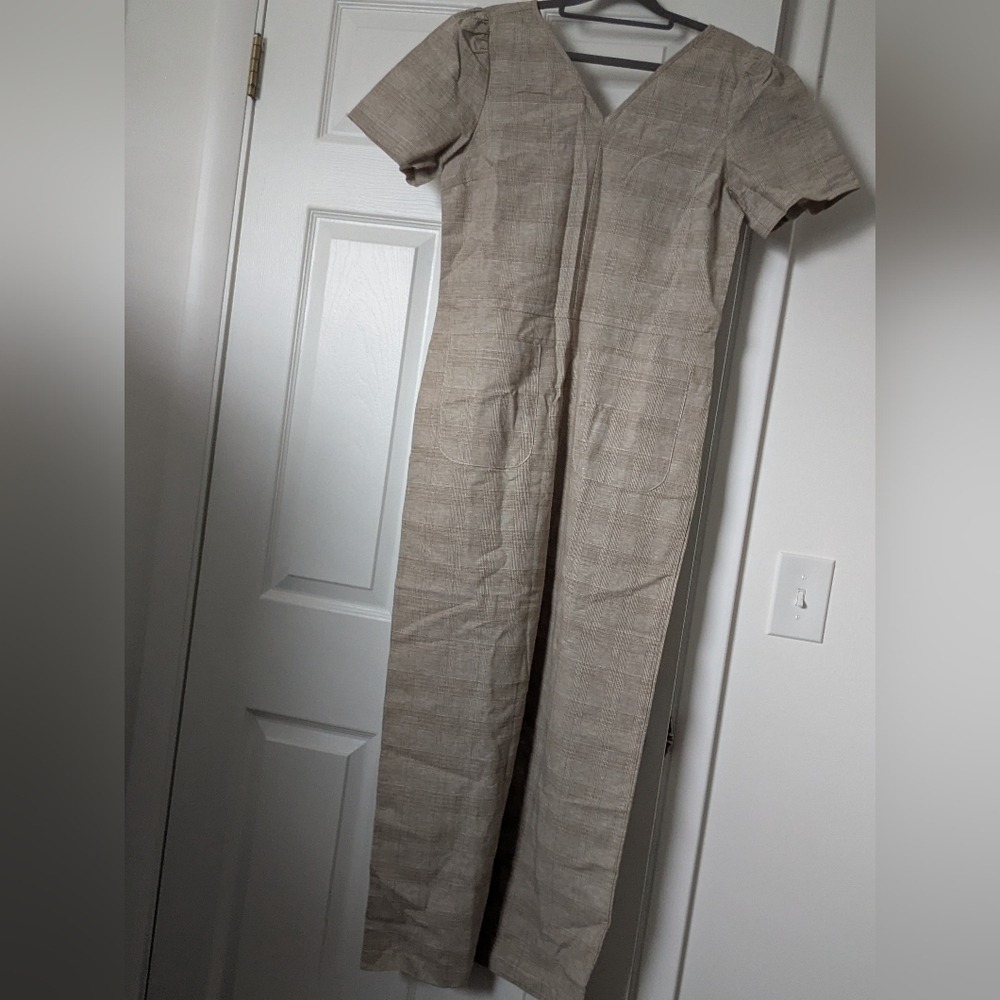 Cotton/Linen Gingham Jumpsuit S On Blue